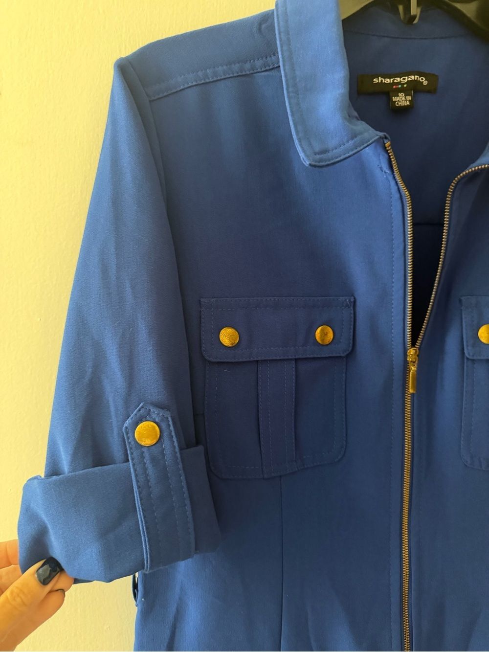 Sharagano Royal Cobalt Blue Zip Front Utility Safari Dress Size 10 - Picture 4 of 5